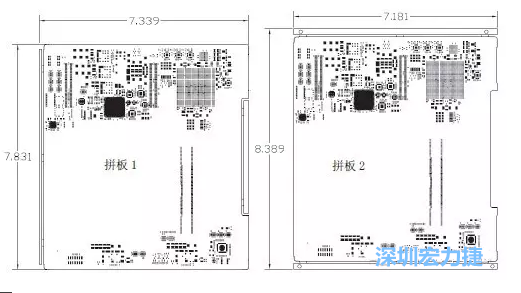 如圖11所示在兩種拼板中PCB單元的邊條位置不同，拼板1中邊條在長邊方向，而拼板2中邊條在短邊方向-深圳宏力捷