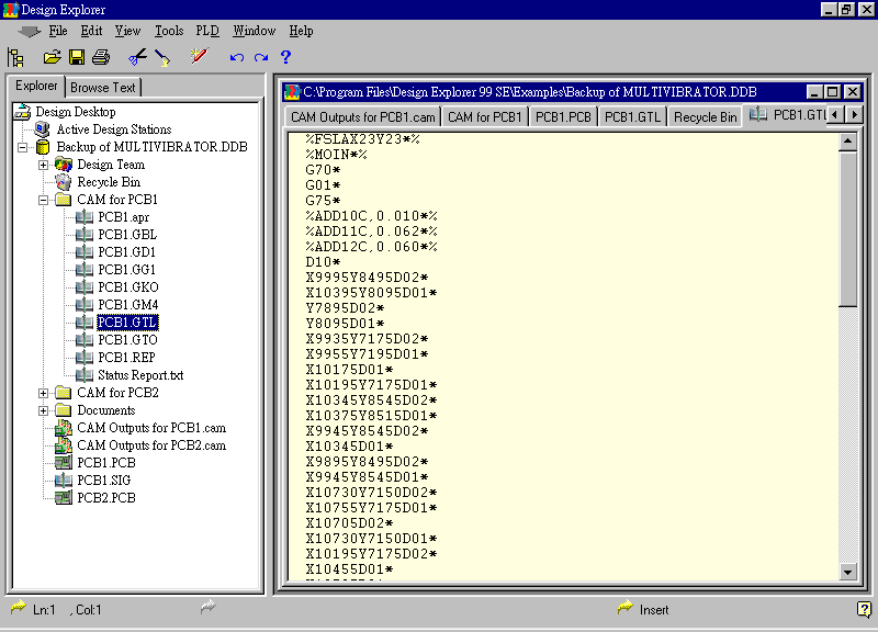 要檢查各Gerber輸出文件，則在瀏覽器中打開CAM Output for PCB1，即可看到一系列Gerber輸出文件。