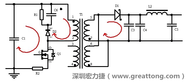 元件布局的時候，要優先考慮高頻脈沖電流和大電流的環路面積，盡可能地減小,以抑制開關電源的輻射干擾