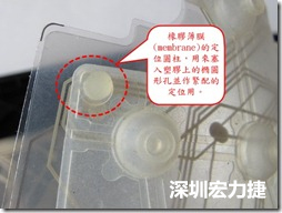 橡膠薄膜(membrane)的定位圓柱，可以用來塞入塑膠上的橢圓形孔洞，最為緊配的定位之用。