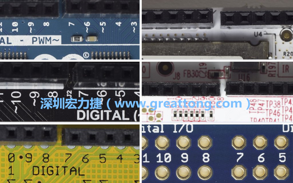 各種不同尺寸的Arduino上第7、8腳位的間距。