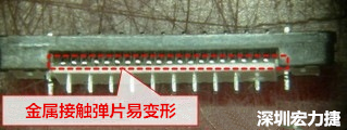 塑膠蓋子塞到connector內側，加熱后金屬彈片容易局部變形。 