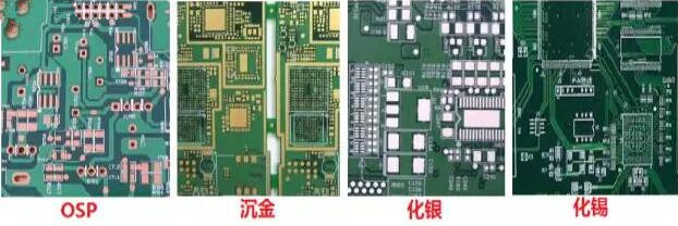表面工藝分：熱風整平，沉金， 化銀， 化錫， OSP 等幾種表面工藝
